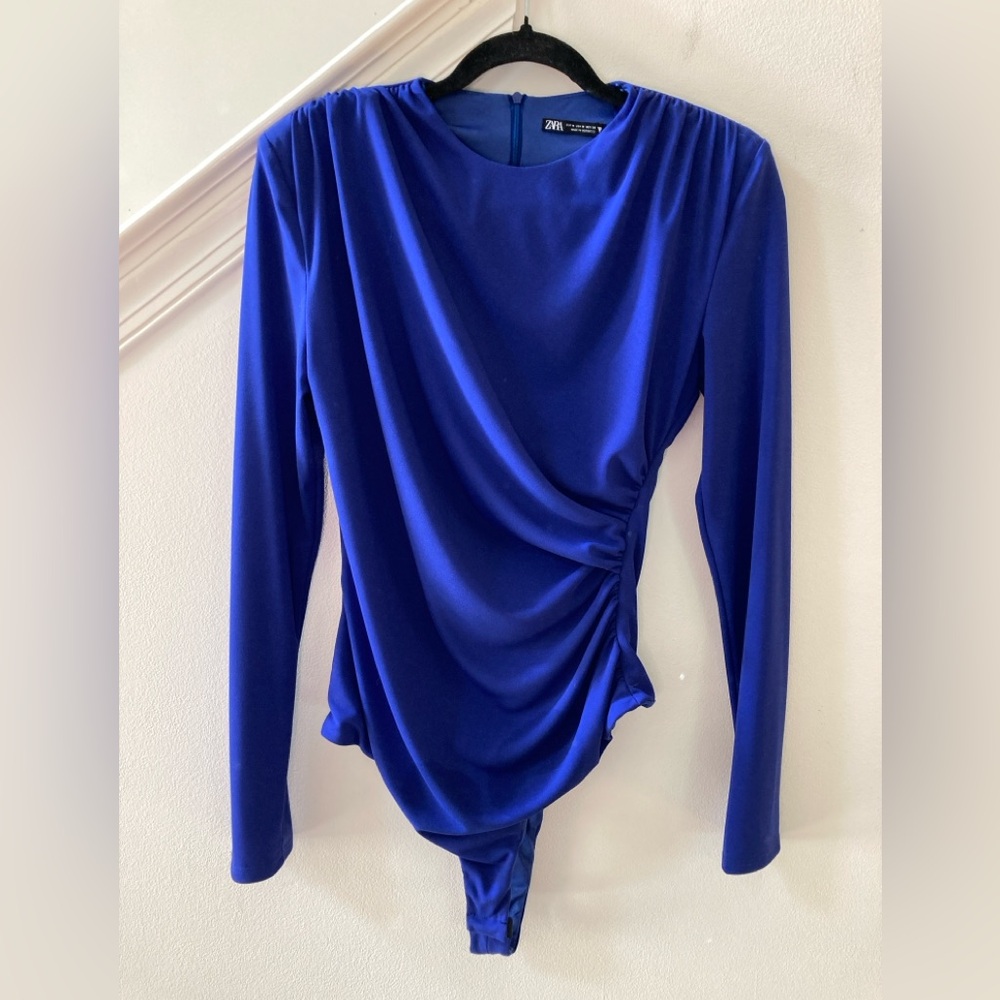 Zara Ruched Shoulder Pad Bodysuit Size Medium